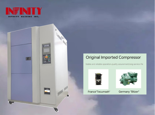 Từ RT đến 150C Phòng thử nghiệm tác động nhiệt độ có thể lập trình 40m Tốc độ sưởi ấm Máy ngưng tụ làm mát bằng không khí